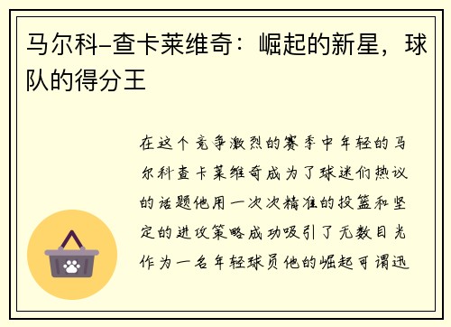 马尔科-查卡莱维奇：崛起的新星，球队的得分王