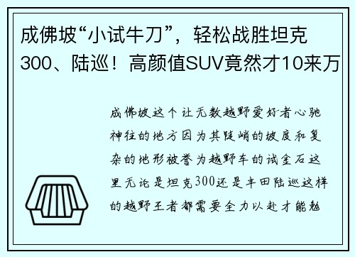 成佛坡“小试牛刀”，轻松战胜坦克300、陆巡！高颜值SUV竟然才10来万！